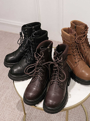 【韓國空運】牛皮綁帶騎士靴 建議大半號拿